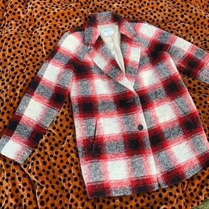 Madewell Red and Black Plaid Pea Coat